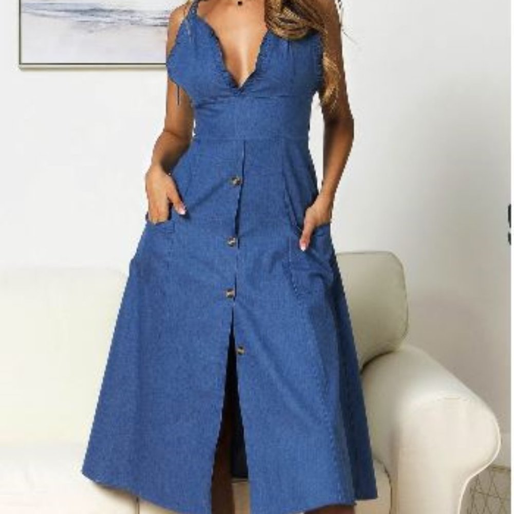 LONG DRESSES SLEEVELESS V NECK